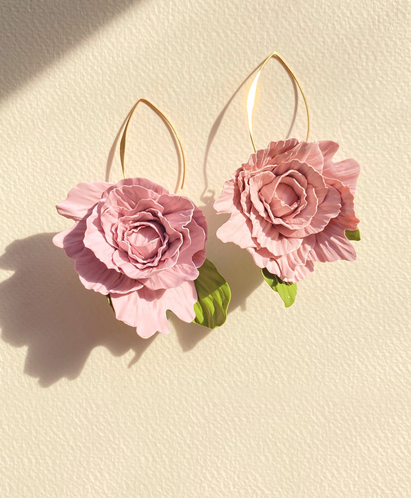 Clay Earrings Pink Floral Earrings Fleur Drop Large Rose Earrings